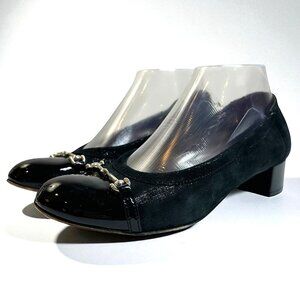 AGL Black Shimmer Suede Cap Toe Horsebit Low Heel Pumps Size 37.5 Heels